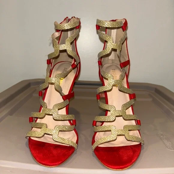 Red & Gold Gladiator Heels - Picture 1 of 3